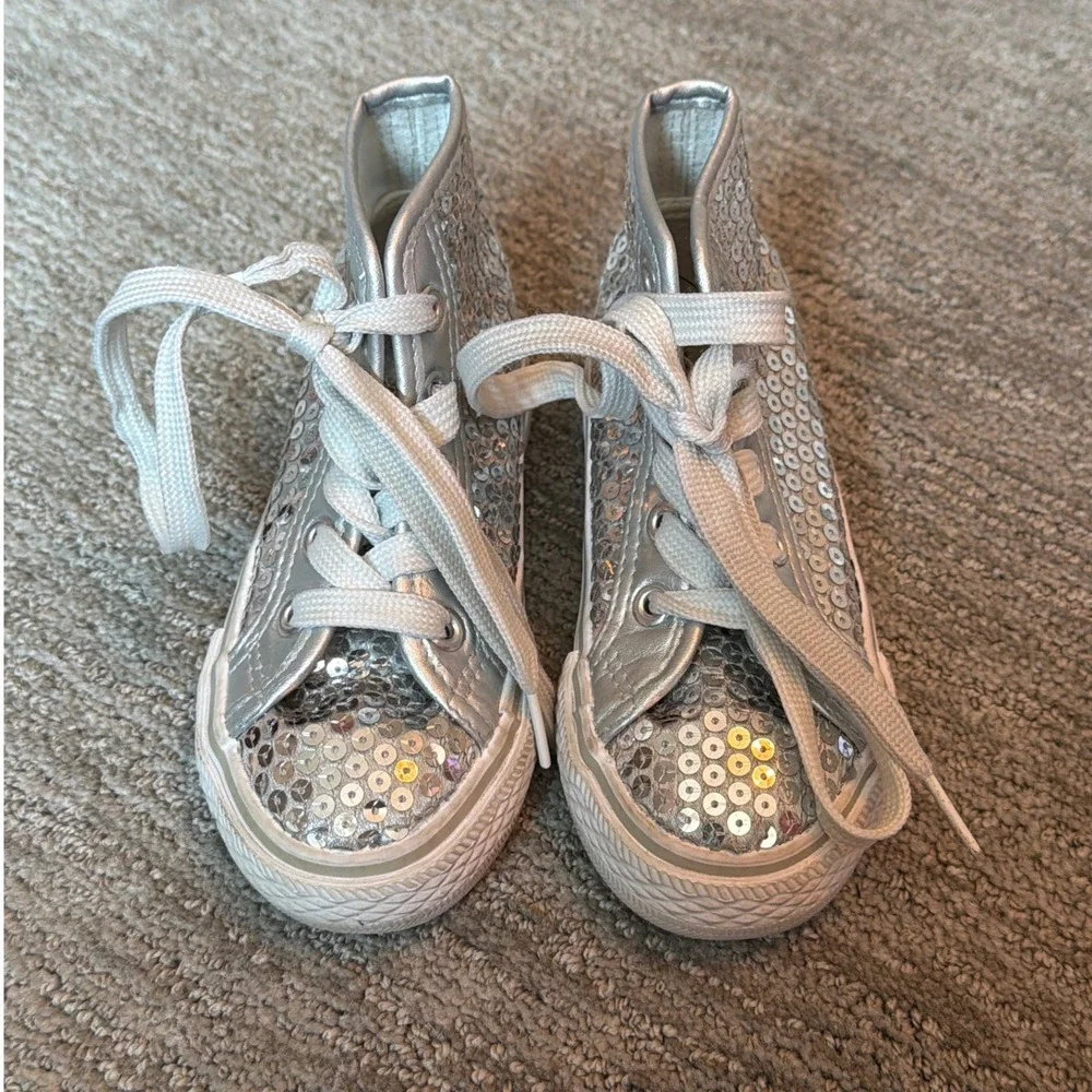 Weissman Silver Sequin High Top Dance Sneakers Kids Size 8 W320
